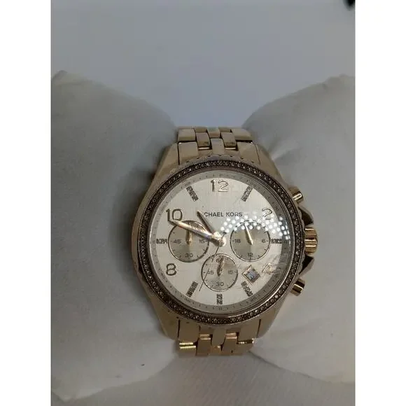 Michael Kors Woman’s MK5347 Gold Watch Round Brilliant Crystal Rhinestone Bezel